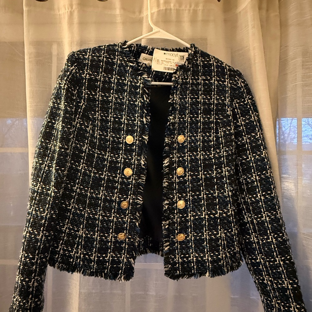 Calvin Klein Women's Tweed Jacket - Black and White